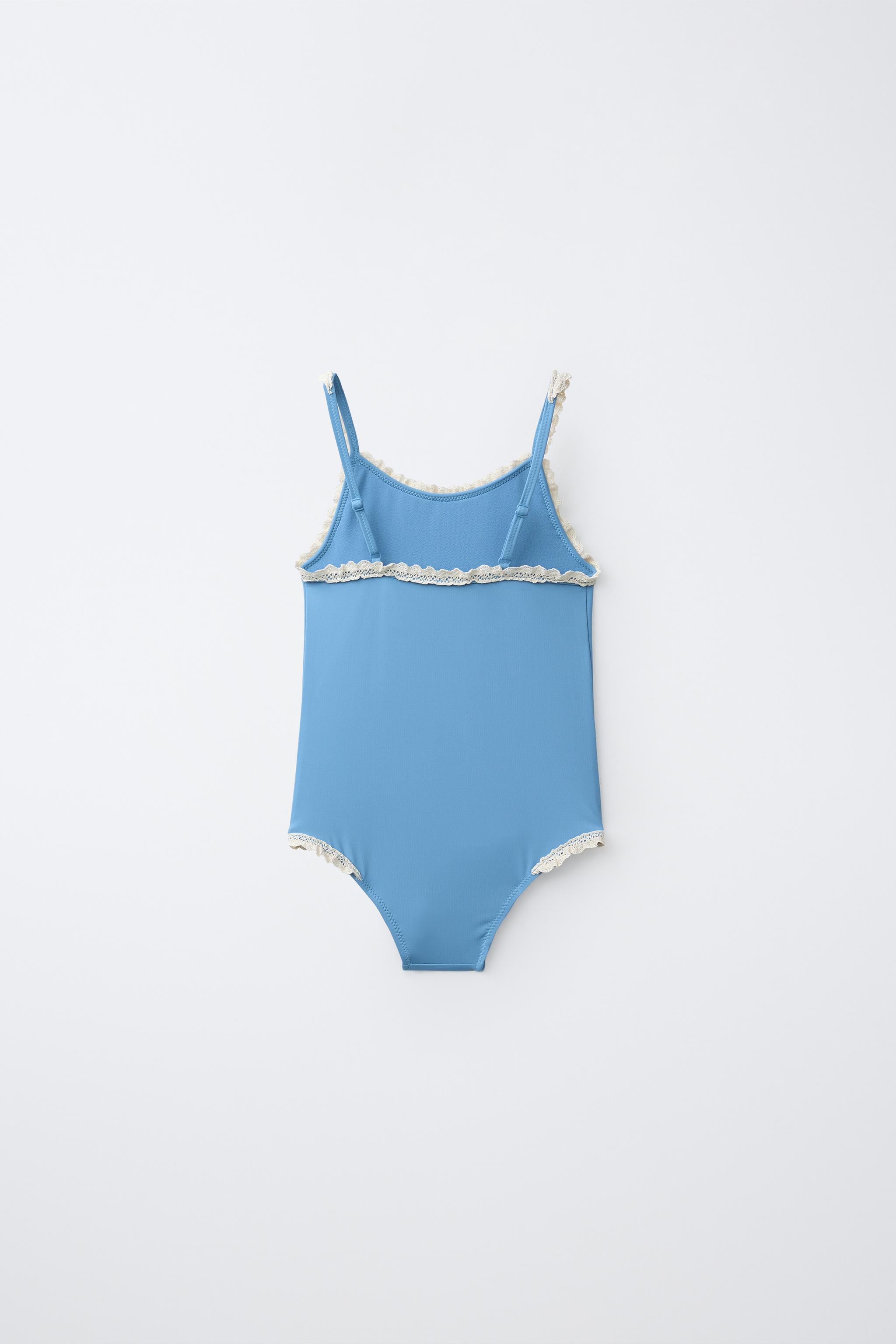 6-14 YEARS/ CONTRAST LACE TRIM SWIMSUIT